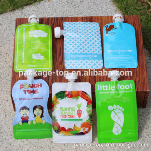 Phthalate FREE Reusable baby food pouch,baby food pouches for supermarket,freezer safe